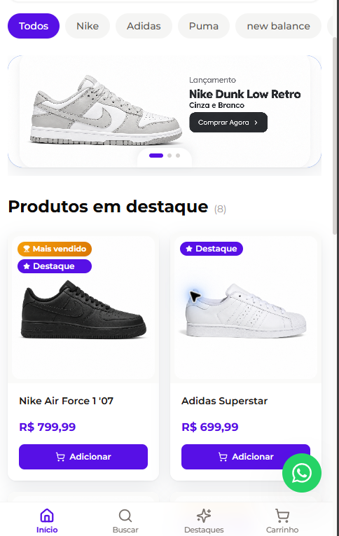 Catálogo de calçados com produtos escolhidos para enviar pelo WhatsApp