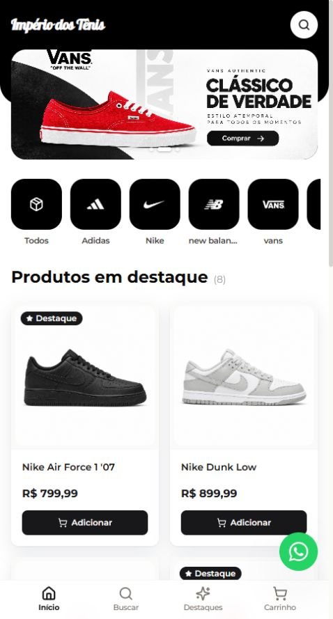Catálogo atualizado Império dos Tênis, com banner do Vans Authentic vermelho e produtos em destaque