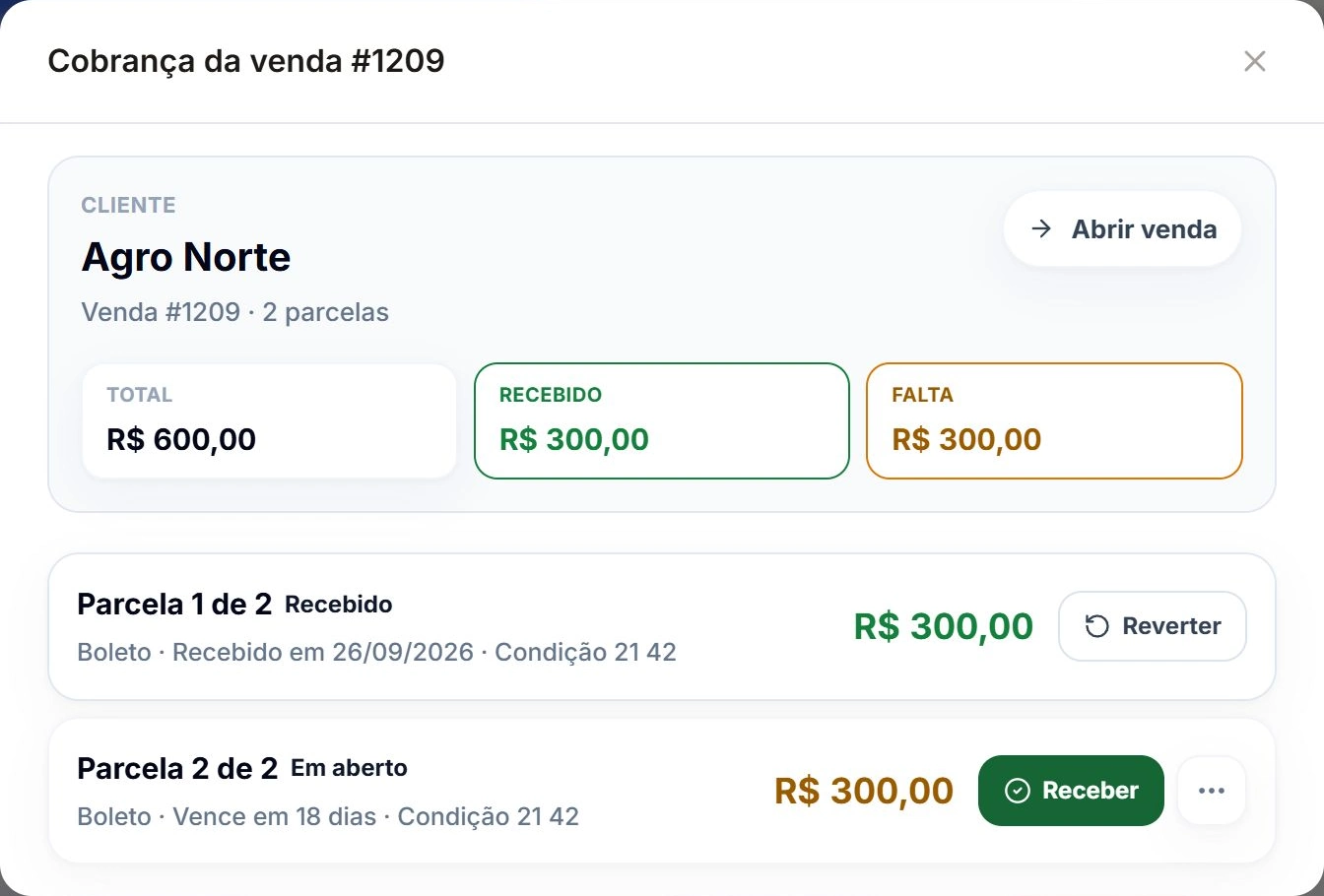 Detalhe real da cobrança de R$ 600: uma parcela de R$ 300 recebida e outra de R$ 300 em aberto